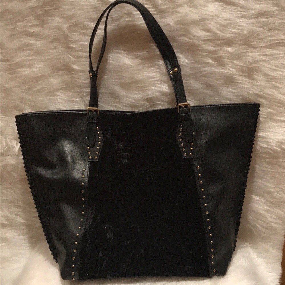 Gently Used Black Vegan Leather and Suede Tote